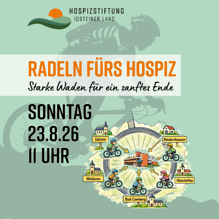 Radeln fürs Hospiz – Starke Waden für ein sanftes Ende. Sonntag, 23.08.2026, 11 Uhr, Idstein, Niedernhausen, Waldems, Hünstetten, Bad Camberg