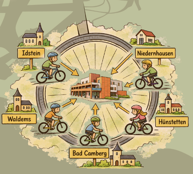 Illustration: Radfahrer aus fünf Orten treffen am Hospizgrundstück aufeinander